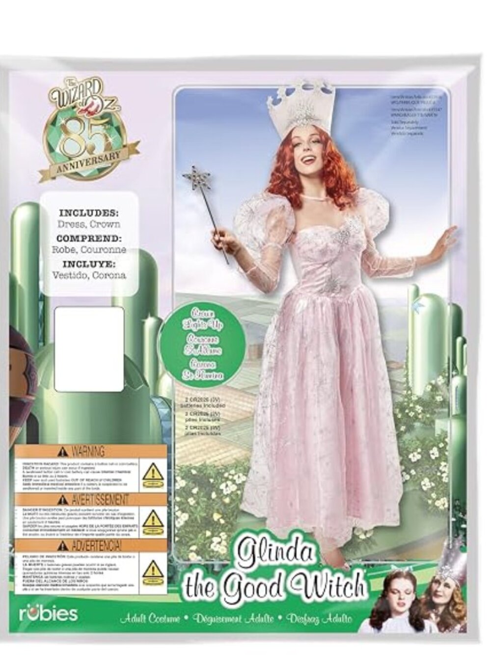 Rubies Wizard of Oz 85th Anniversary Glinda Costume w/ Light-Up Crown Size M